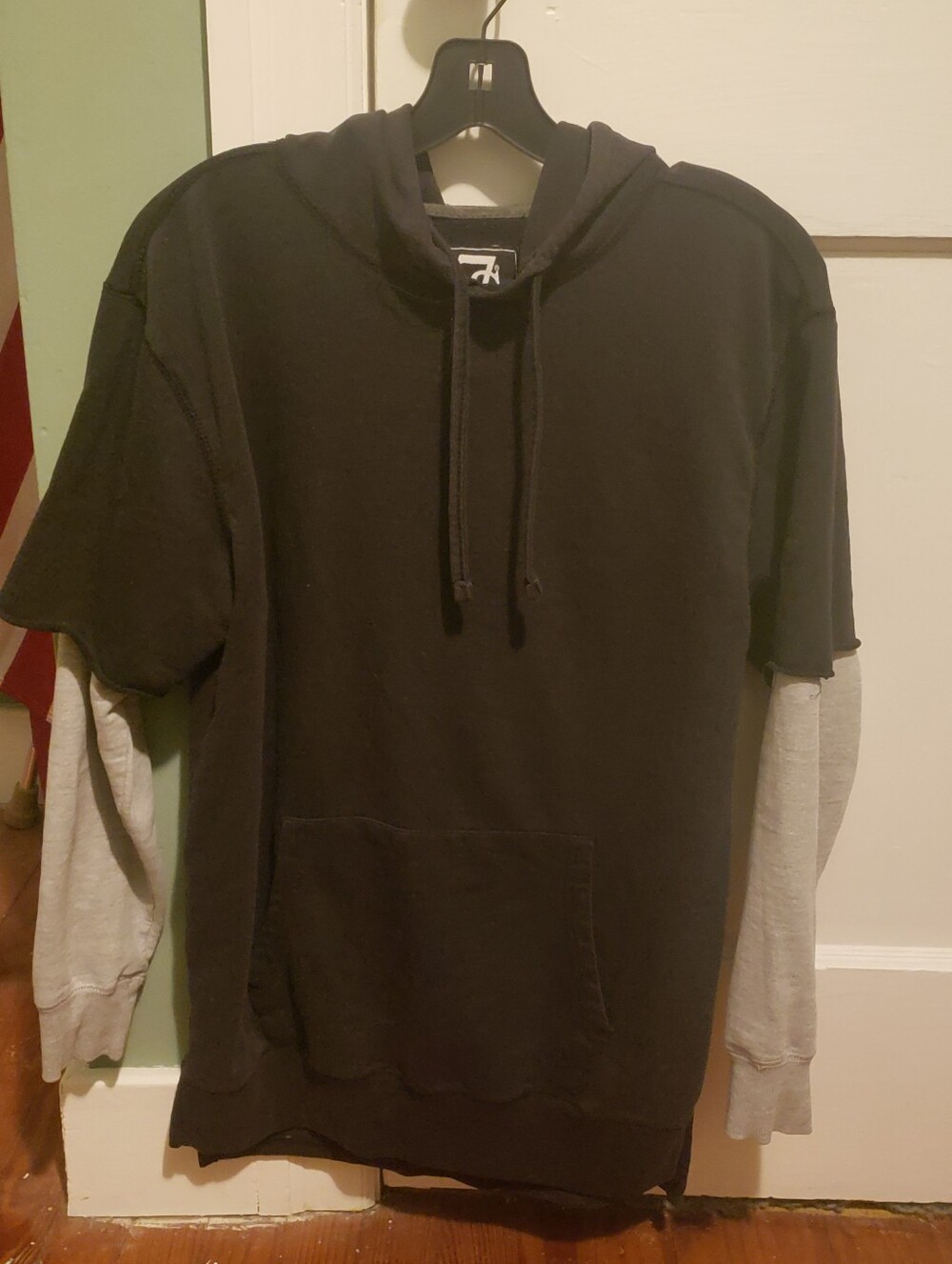 Seven Souls Black and Grey Cutoff Sleeve Hoodie
